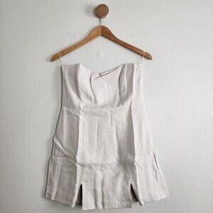 NEW Rumer The Label Harper Ruffled Strapless Sheath Linen Mini Dress Neutral